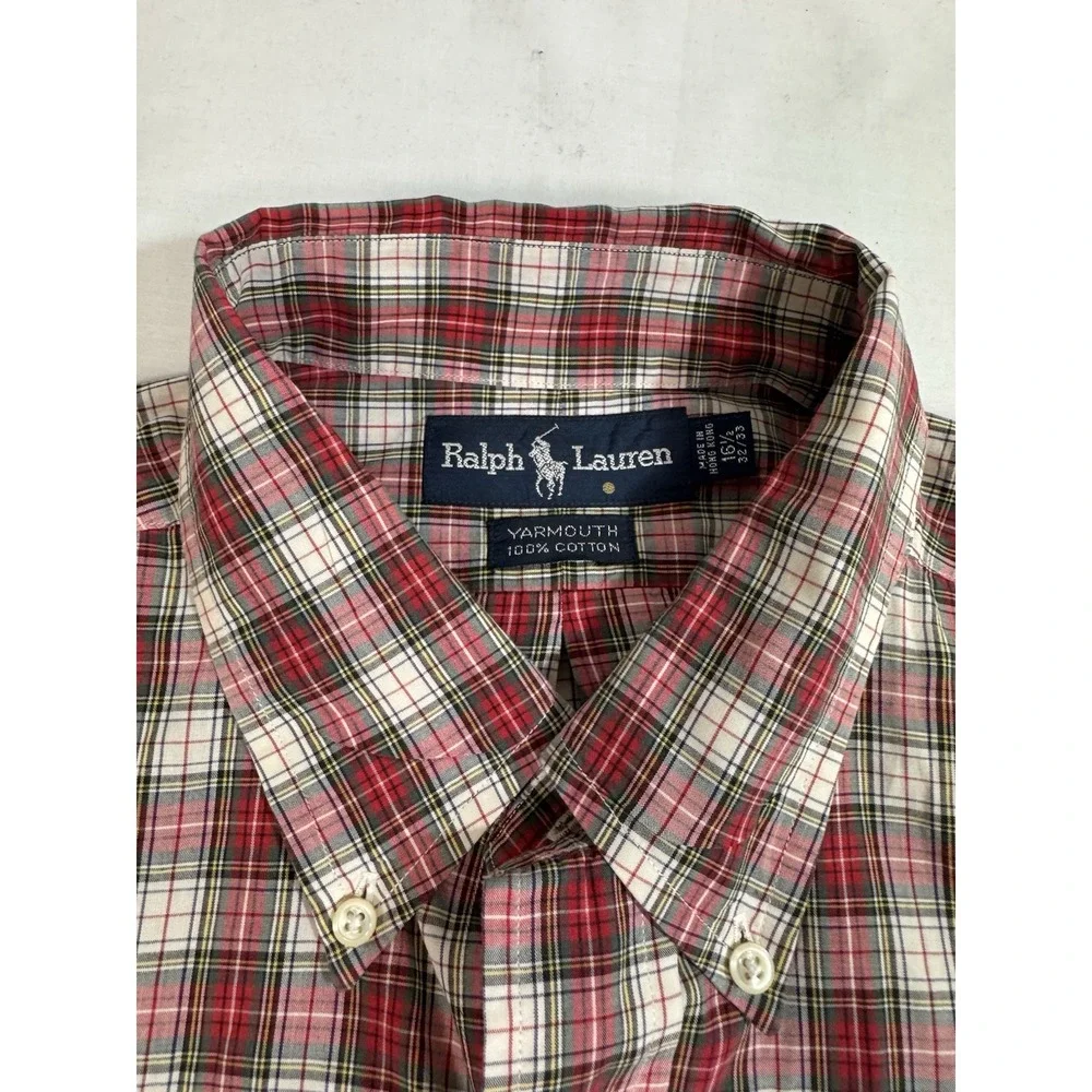 Vintage Polo Ralph Lauren Yarmouth Red Plaid‎ Button Up Shirt Men's Large